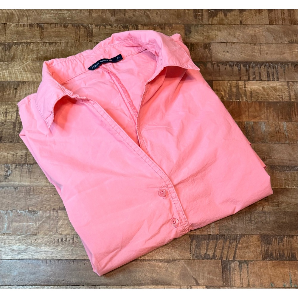 River Woods Pink Cotton Poplin Short Sleeve Shirt Dress Pockets Size 42